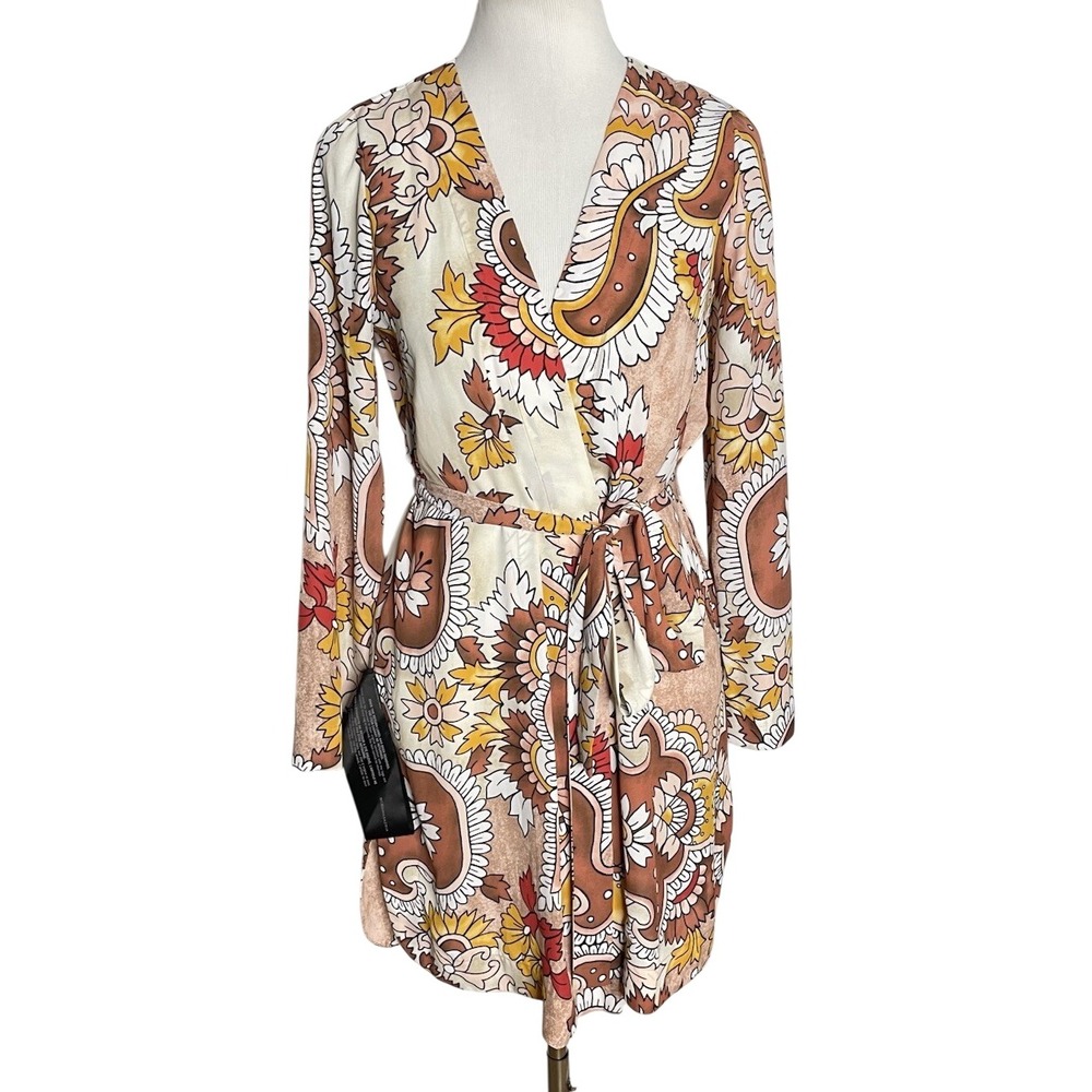 NWT BCBG MaxAzria‎ Grand Paisley Wrap Slip Kimono 2pc Dress Dusty Rio Red XXS